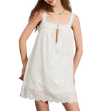 Elegant Maternity Mini Dress – Sleeveless Pregnancy Outfit with Front Tie Bow, Lace Trim & Loose Fit Summer Fashion