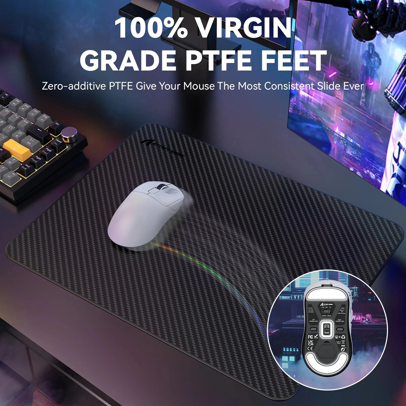 Attack Shark X3MAX Wireless Gaming Mouse – PAW3950 Optical Sensor with Adjustable DPI, Lightweight Design & RGB Backlight
