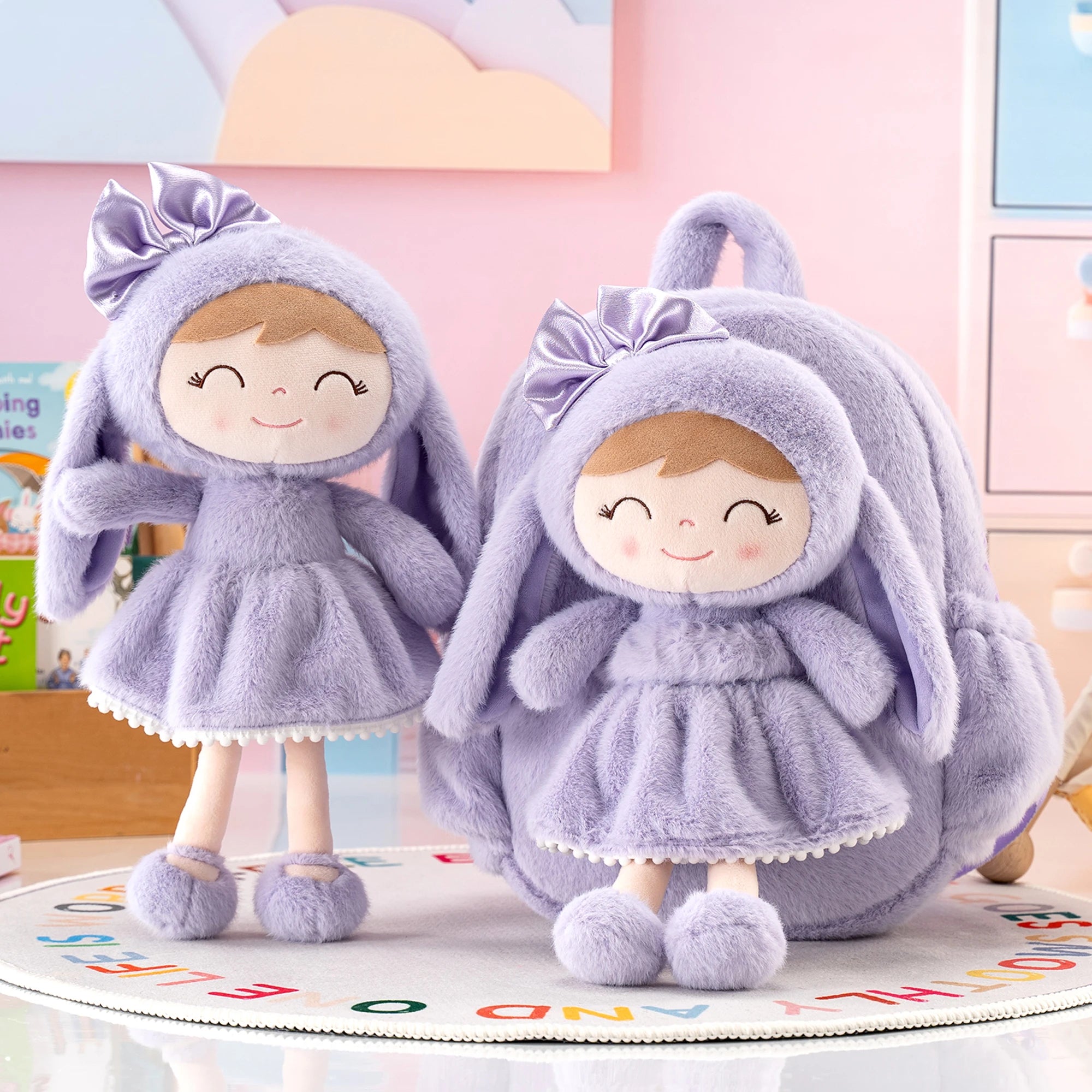 Gloveleya Plush Rabbit Backpack – Snow Bunny Edition for Toddlers | Soft Purple Animal Bag & Gift for Baby Girls & Preschool