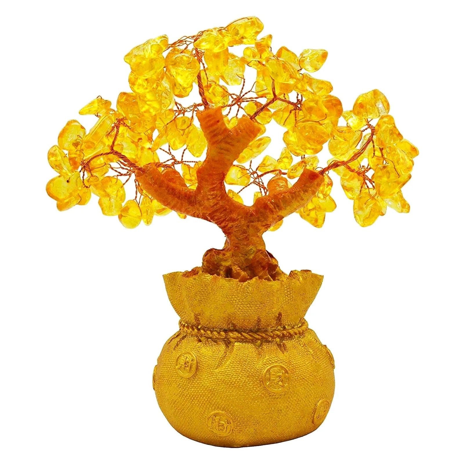 Crystal Money-Bag Tree Figurine – Yellow “Lucky Wealth” Lemon Quartz Feng-Shui Ornament for Home Décor