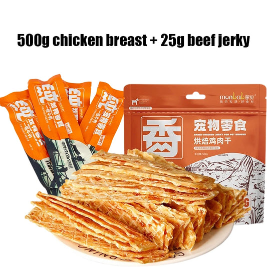 Dog Snacks Chicken Breast & Beef Jerky – Nutritious & Delicious Training Treats for Puppies & Adults (500g / 25g Packs)
