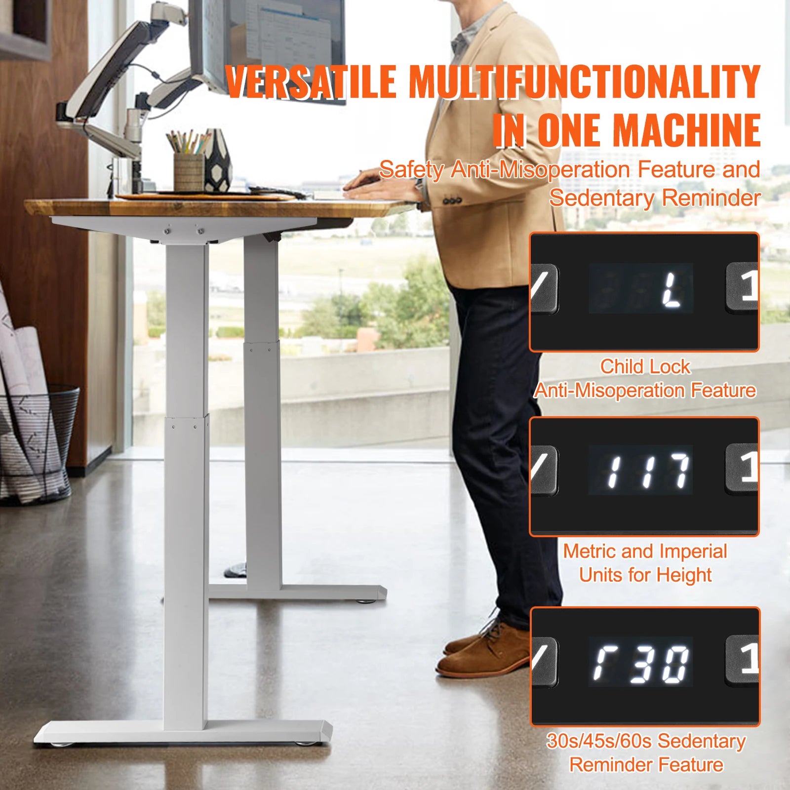 SucceBuy Electric Standing Desk Frame – Ergonomic Adjustable Legs for DIY Workstation (Black & White)