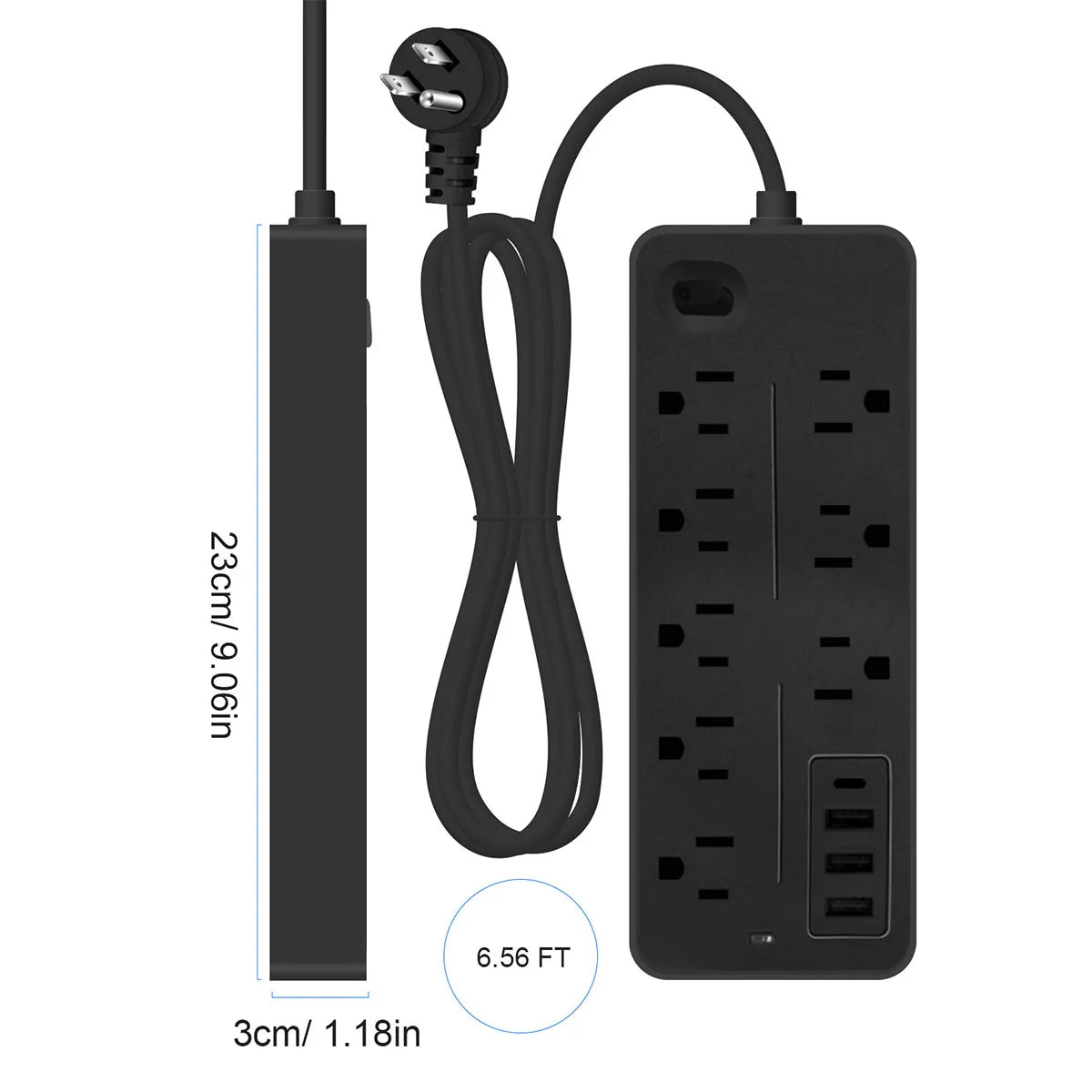 12-in-1 Power Strip with US Outlets & USB-C — Master Control Switch Multi-Tap Extension Socket for Home Office Charging