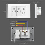 Melery US Power Wall Socket – Double USB + Type-C Ports with Light Switch, Tempered Glass Panel Electrical Plug for Home & Office