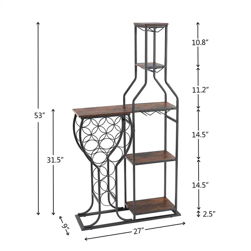 11-Bottle 5-Tier Freestanding Wine Baker’s Rack with Glass Holder & Storage Shelves