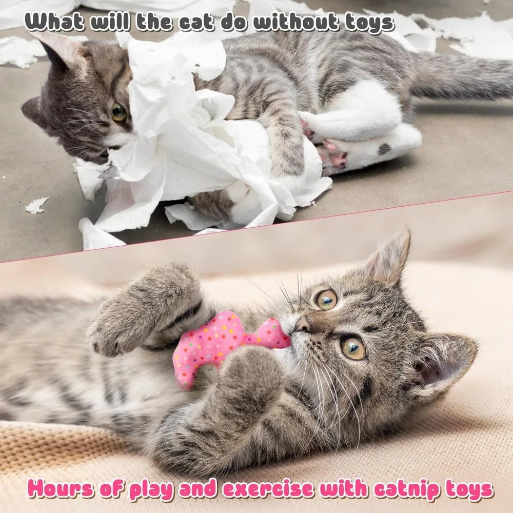 6PCS Frosted Animal Cookie Catnip Toys – Crinkle Paper Sound Plush Gift Set for Cats & Kittens, Interactive Indoor Play