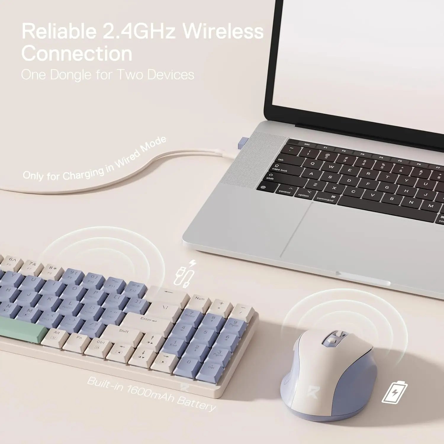 Redragon BS8772 Wireless Keyboard & Mouse Combo – 78-Key Low-Profile Mechanical Keyboard with 2.4GHz Wireless & 2400 DPI Ergonomic Mouse