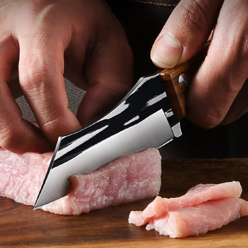 3Pcs Forged Stainless Steel Kitchen Knife Set – Thin Blade Meat Cleaver & BBQ Cutting Knives