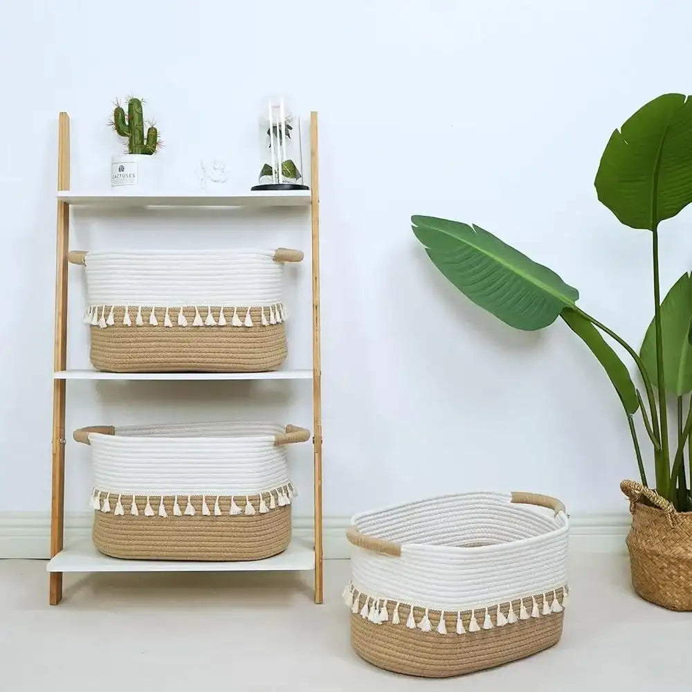 Cotton Rope Storage Bins – Set of 3 Stylish Woven Baskets for Home Organization, Toys, Blankets & Everyday Essentials