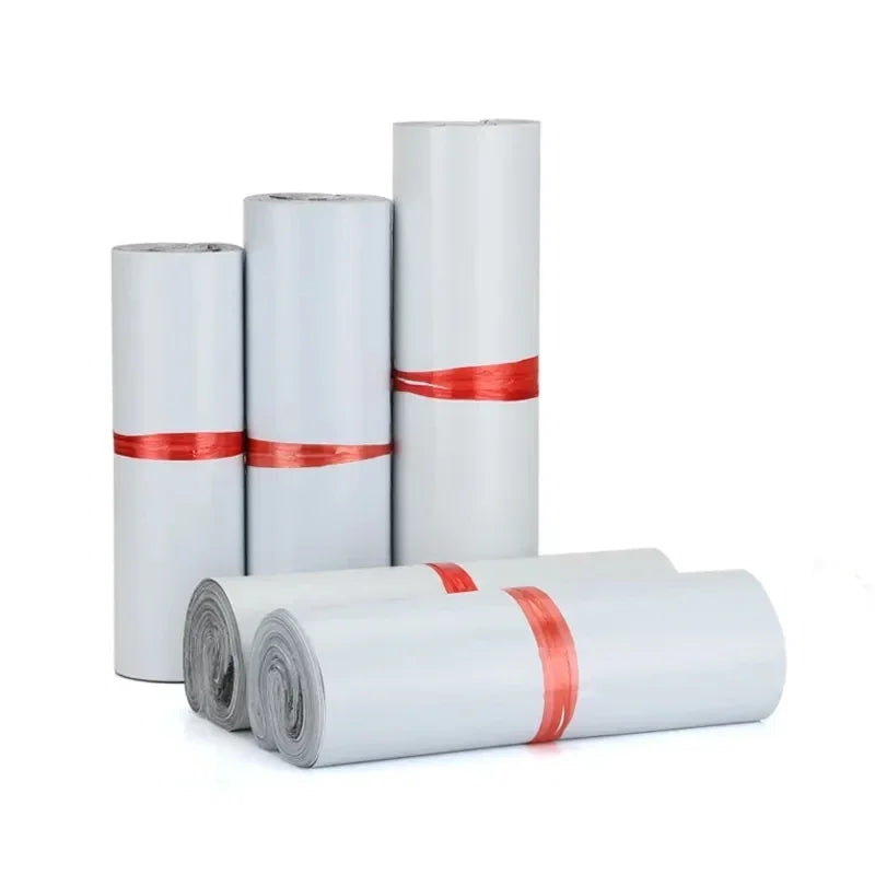 100 Pack White Courier Mailing Bags – Self-Seal Plastic Packaging Pouches, Durable Express Storage & Shipping Envelopes