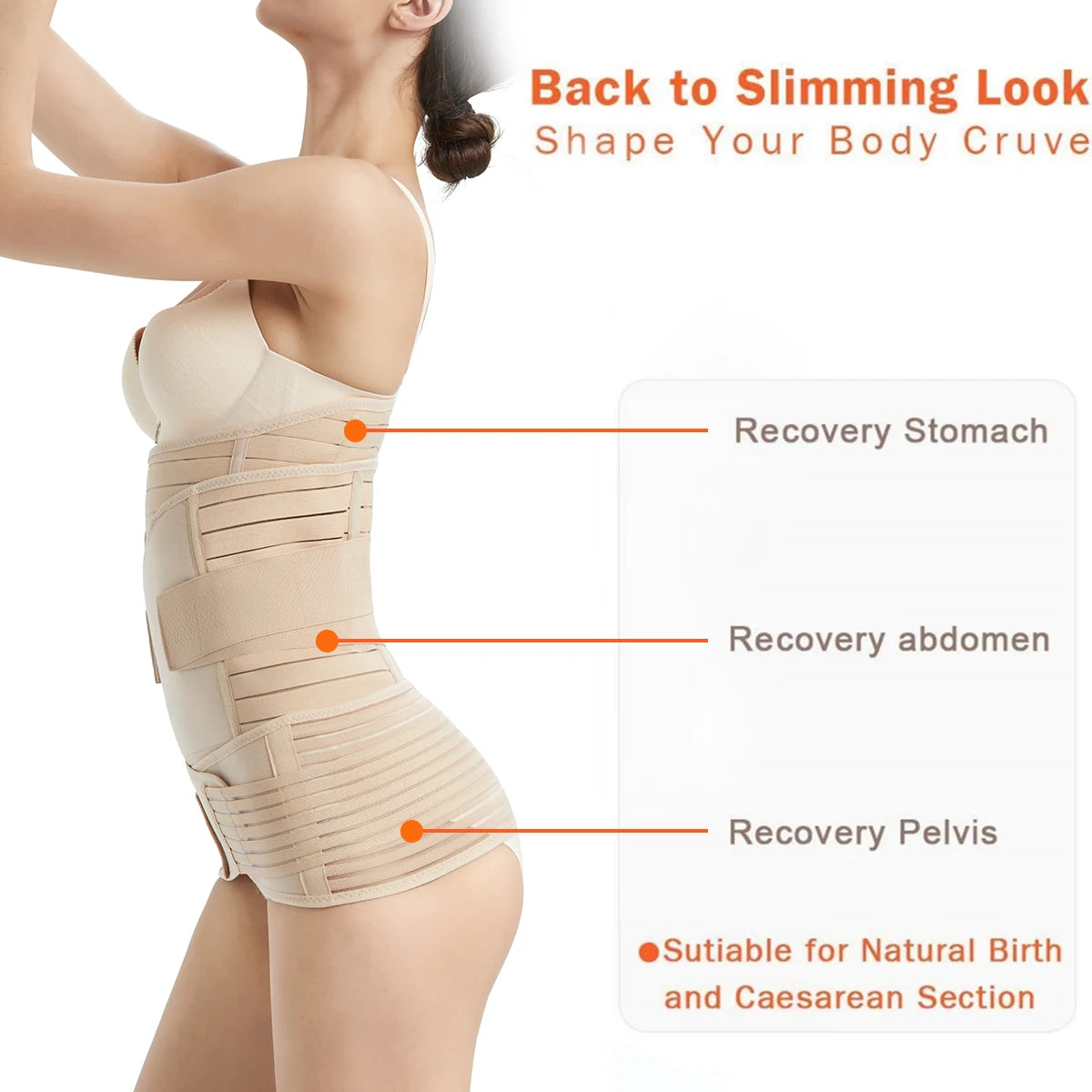 3-in-1 Postpartum Abdominal Belt – Three-Piece Adjustable Recovery Set for Waist Cinching, Body Shaping & Abdominal Support