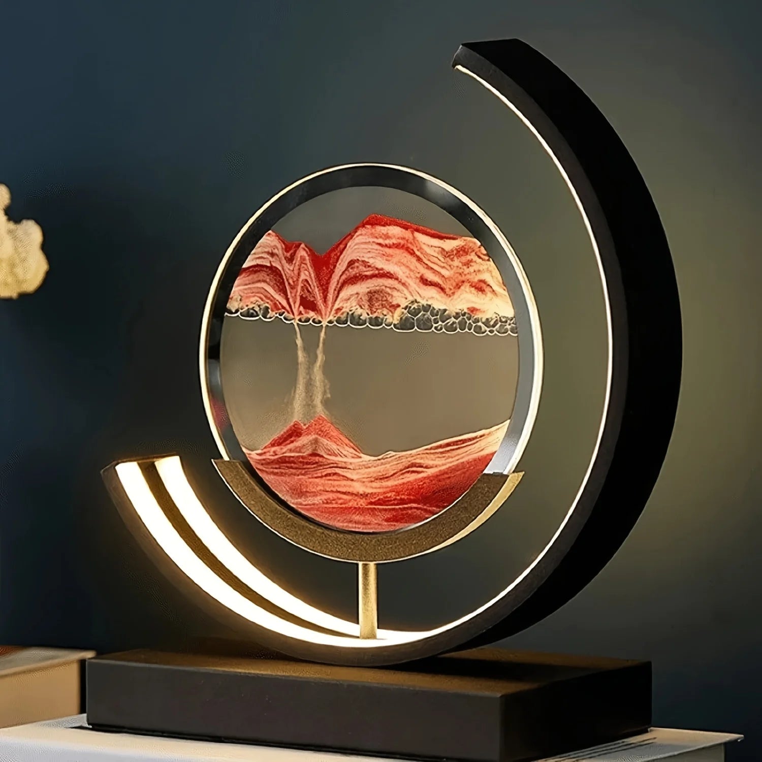 3D Moving Sand Art Picture Lamp – Round LED Sandscape with Stand, 3 Colors, Relaxing Desktop Decor