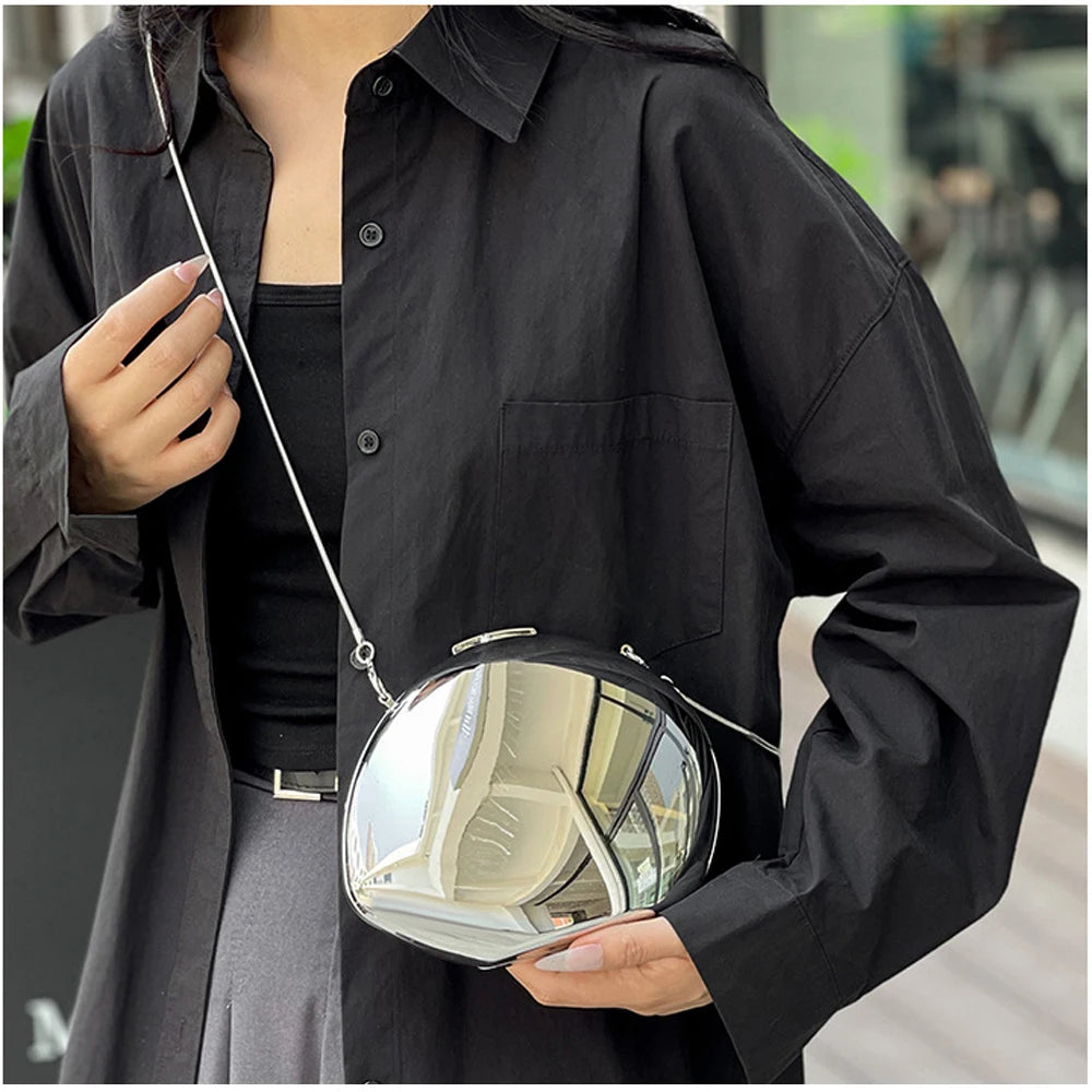Smooth Mirror Acrylic Egg-Shaped Clutch – Luxury Shell Handbag for Women, Designer Evening & Party Purse