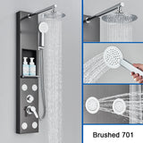 Brushed Nickel Shower Panel Column with Rainwaterfall Head & Massage Jets – Thermostatic Mixer Tap