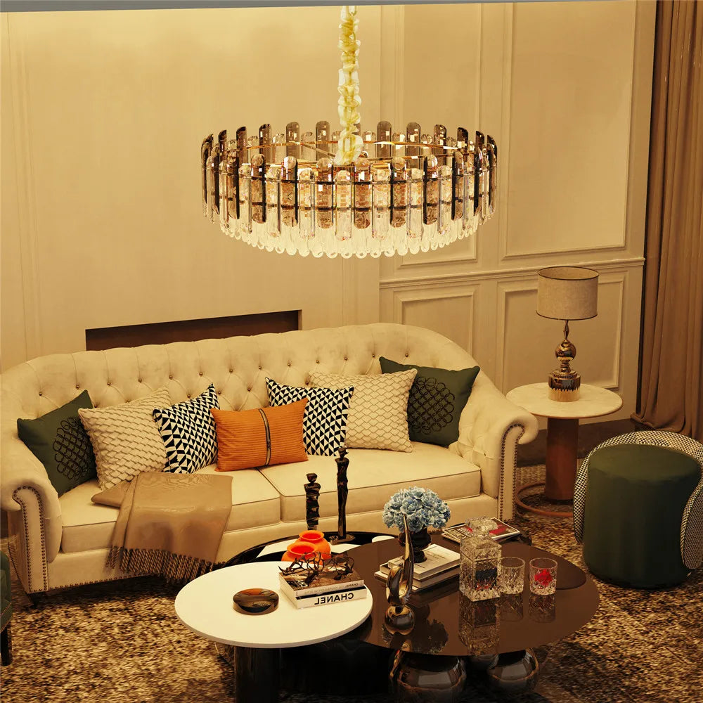Luvodi 80cm Round Crystal Chandelier – Super Bright Pendant Ceiling Light for Home & Hotel Décor