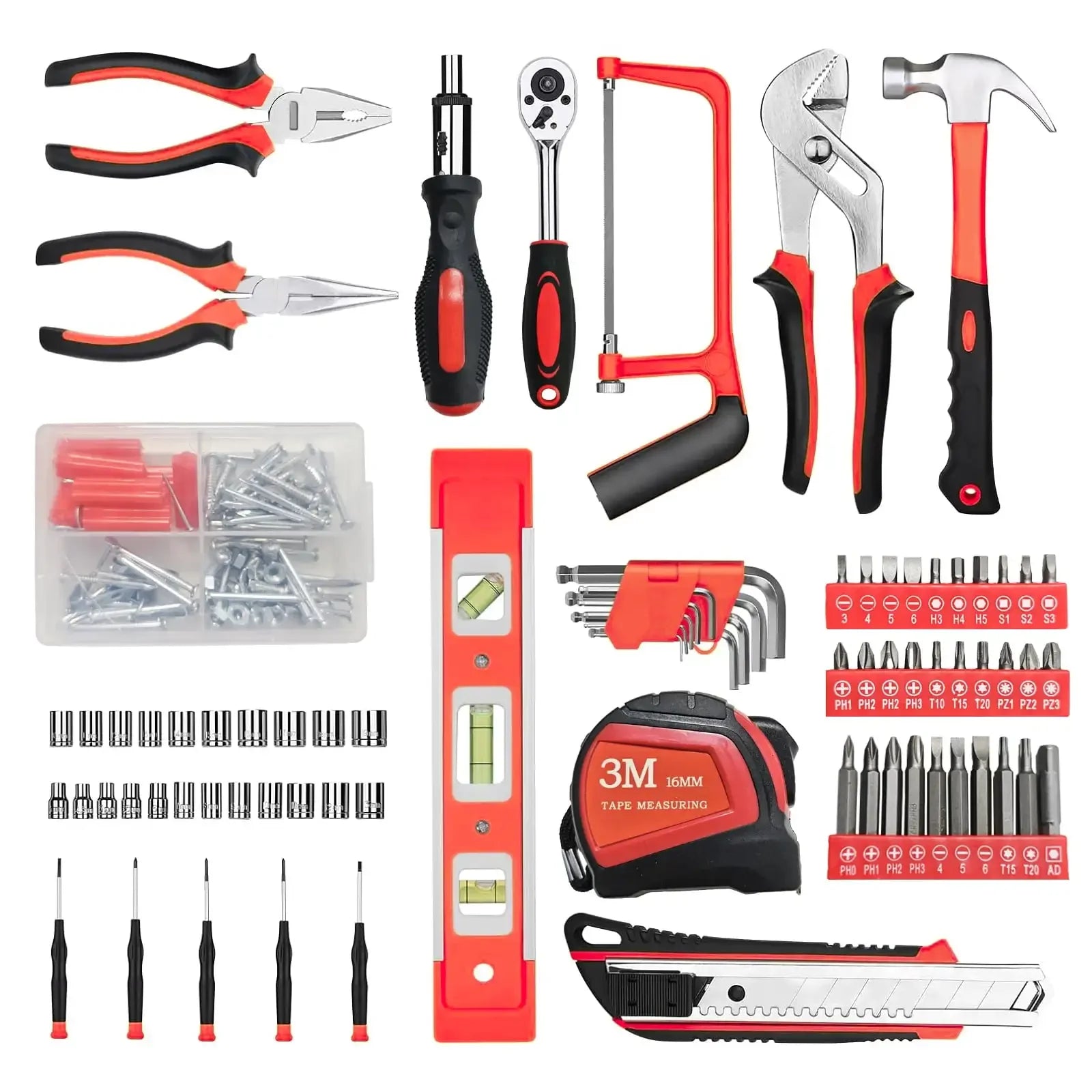 198-Piece Home Tool Set – Multi-Function DIY Repair Kit with Screwdrivers, Wrenches, Pliers & More