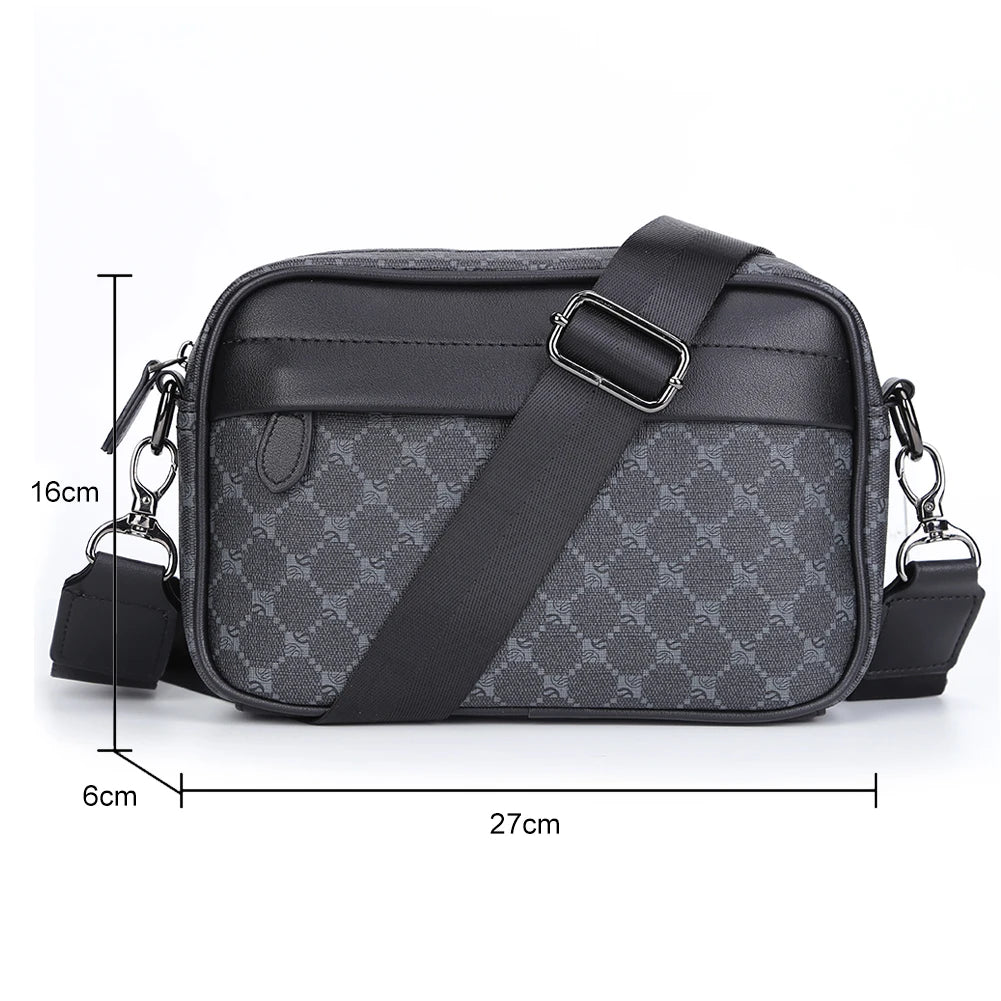 Men’s Classic Pattern Crossbody Bag – Elegant Business Shoulder Purse with Wide Strap | Small Square Travel Sling Bag for Work & City Life