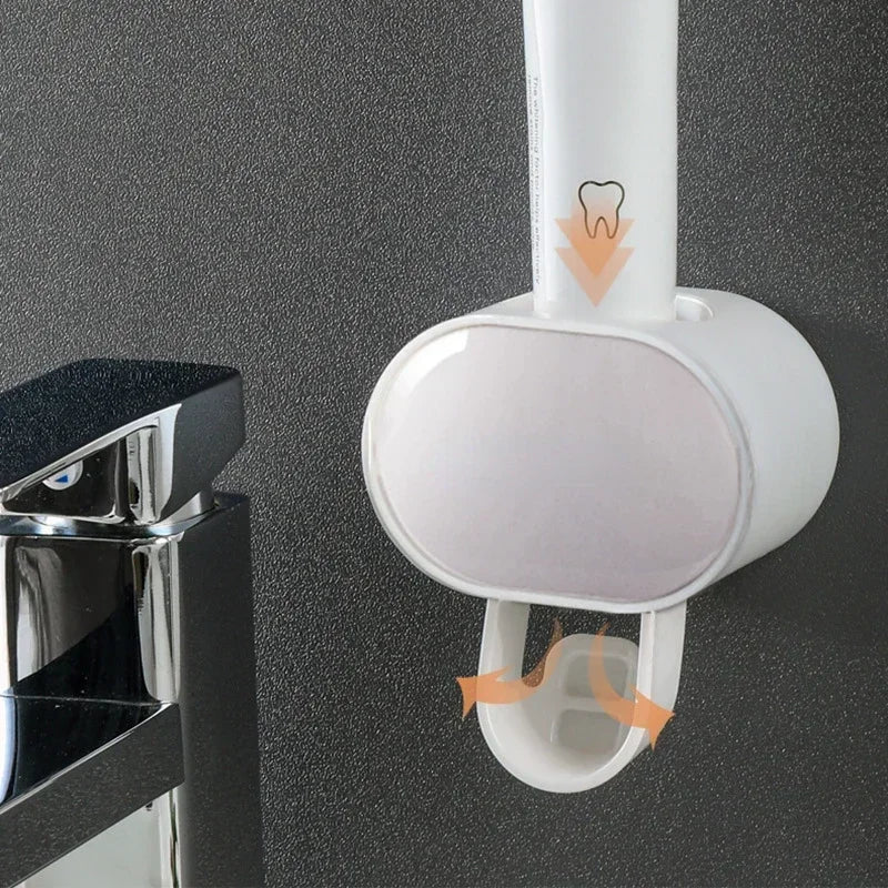 Automatic Toothpaste Dispenser & Toothbrush Holder – Wall-Mounted Bathroom Organizer