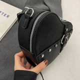 Heart Rivet PU Leather Satchel Bag – Small Heart Rivet Design, Adjustable Strap, Solid Colour Women’s Dating Bag