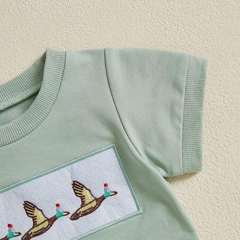 Duck Embroidered Short-Sleeve T-Shirt & Elastic Waist Shorts 2-Piece Set for Toddler Boys (Ages 3-7)