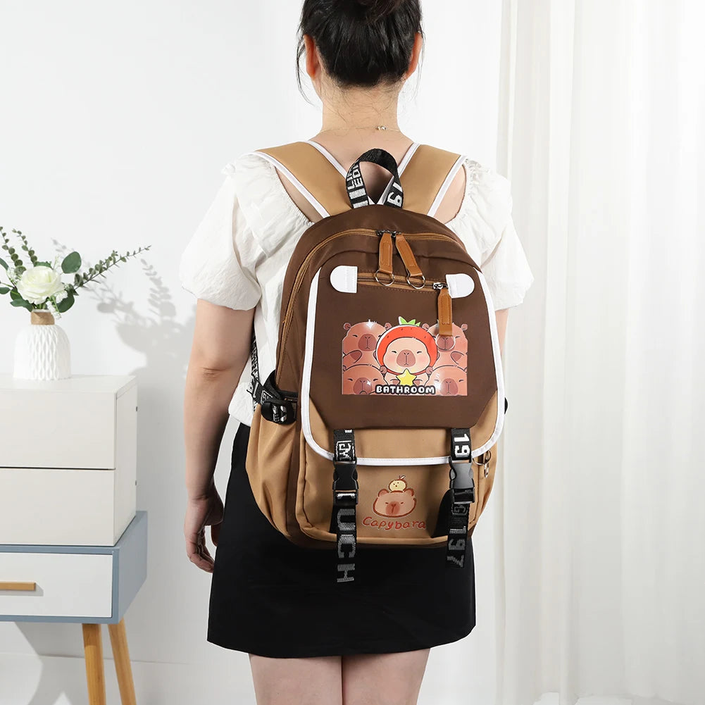 Capybara Laptop Backpack – Fun School Rucksack with 1 Main Compartment