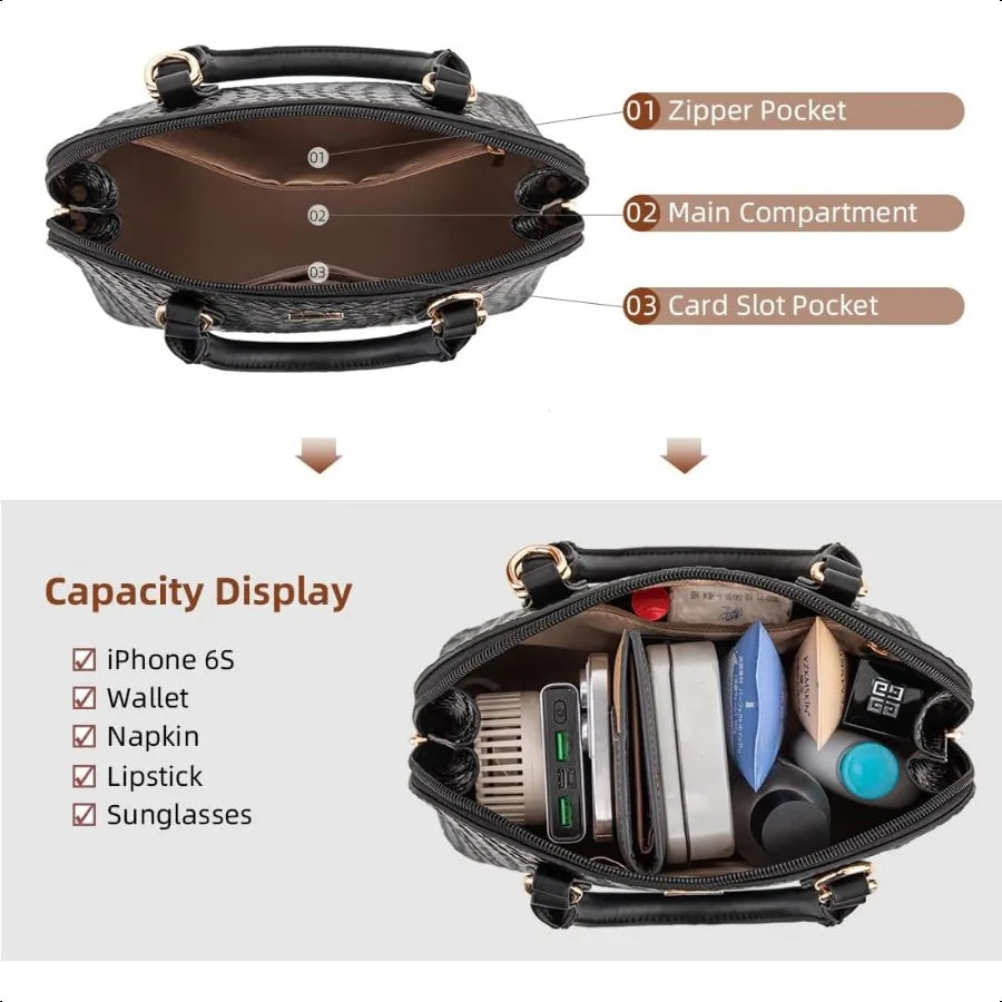 Women’s Classic Double-Zip Top Handle Dome Satchel Bag – Small Crossbody Handbag