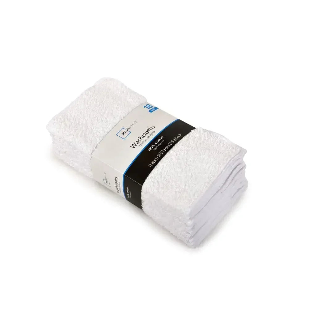 18-Pack Quick-Dry Cotton Washcloth Bundle – Ultra Absorbent White Face & Body Towels