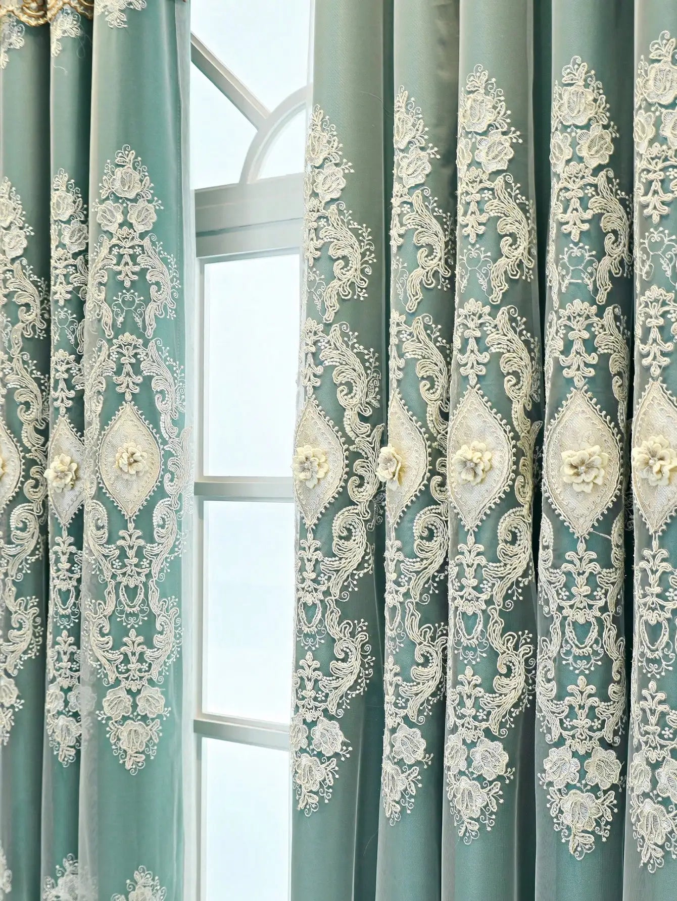 Luxury Vintage Embroidered Curtains – Dual-Layer 3D Relief Pattern Window Drapes