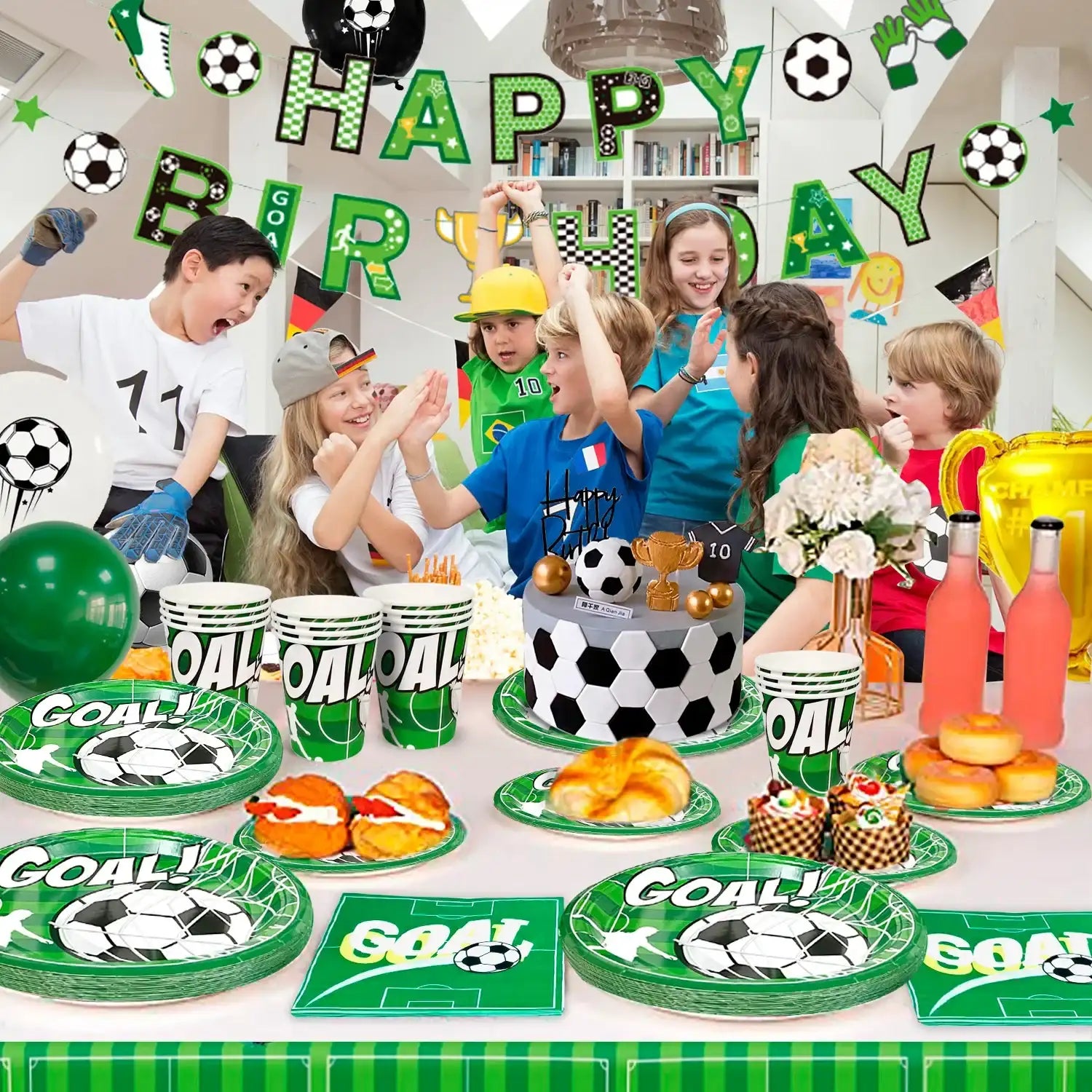 “113-Piece Soccer Party Decorations Set – Birthday Banner, Balloons, Tableware, Plates & Accessories for Soccer-Themed Parties”