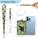 Floral Cat Lanyard Wallet – RFID Small Keychain Wristlet with ID Badge Holder & Zippered Card Storage
