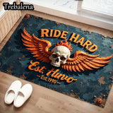 Ride Hard Skull Wings Welcome Doormat – Vintage Biker Home Entry Rug (Indoor/Outdoor Use)