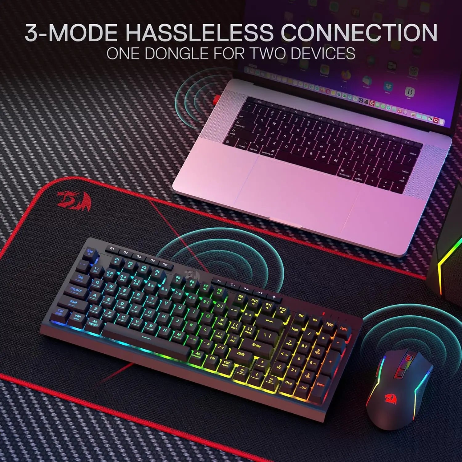 Redragon S142 Wireless Gaming Keyboard & Mouse Combo – 98-Key K515 PRO RGB Membrane Keyboard with Wireless Gaming Mouse