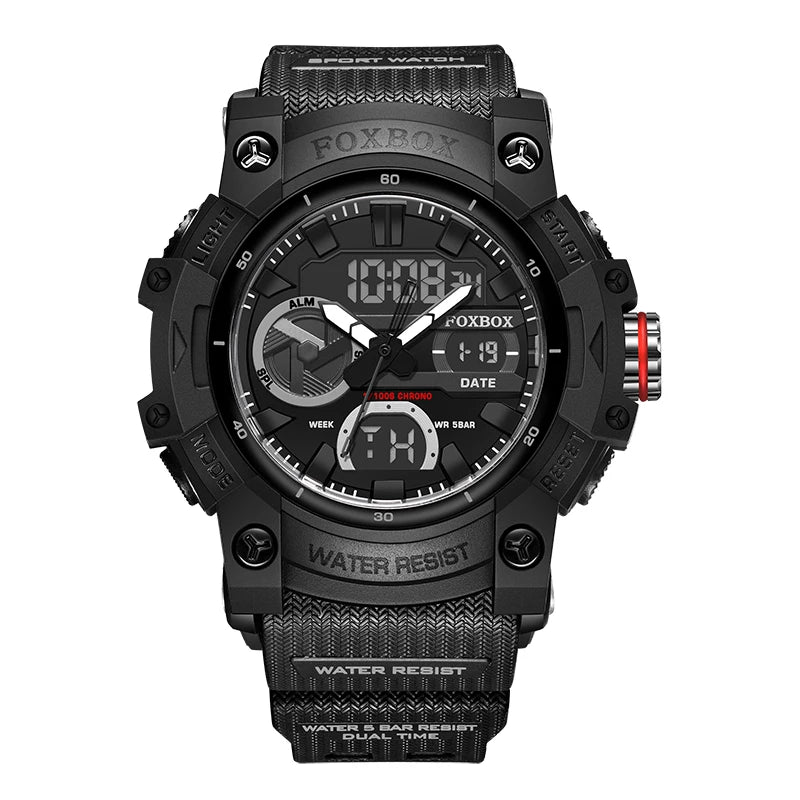 FOXBOX Men’s Sport Watch ⌚ – Shock Resistant, 50M Waterproof, LED Display, Alarm & Stopwatch