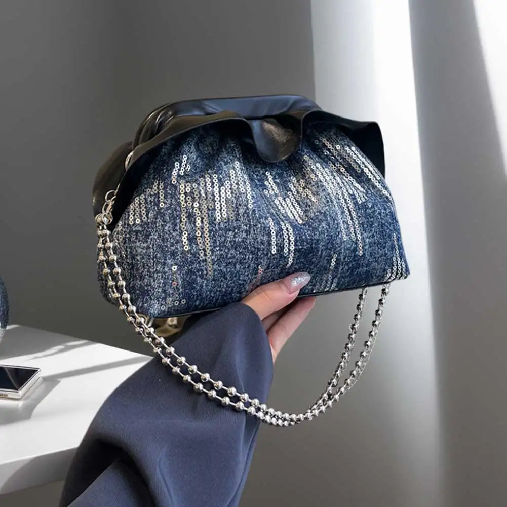 Women’s Denim Crossbody Chain Clutch – Stylish Hobo Purse & Evening Bag for Weddings, Parties & Bridal Fashion