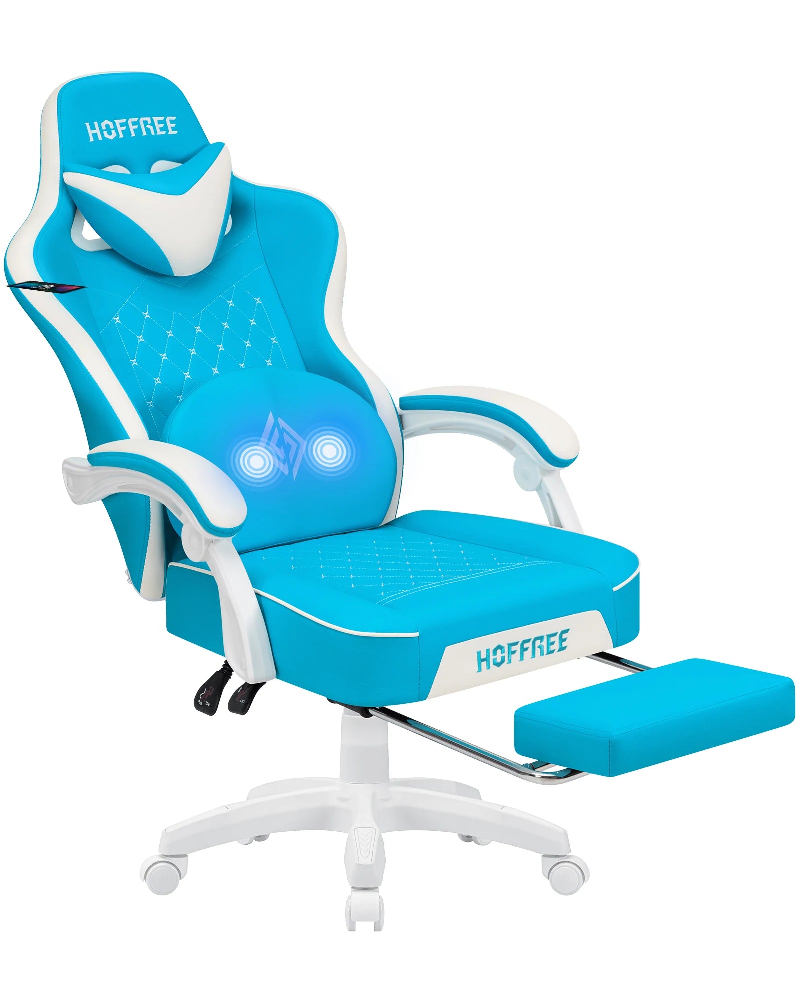 🎮 Ergonomic PU Leather Gaming Chair – Reclining Office Chair with Footrest, Adjustable Lumbar Cushion, Headrest & Massage Function