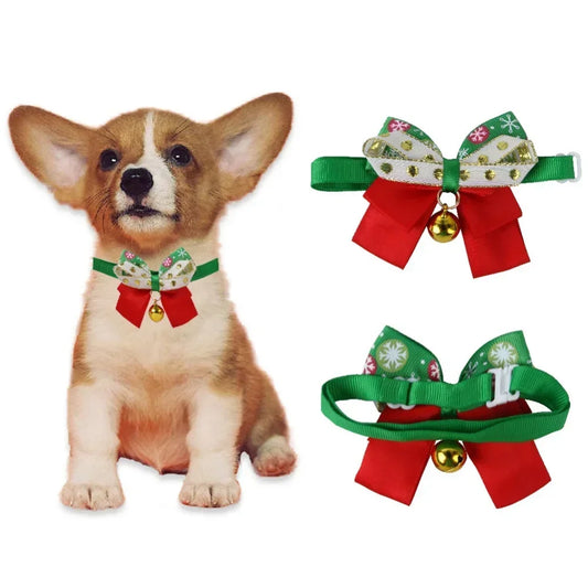 New Year & Christmas Pet Collar with Bell – Cute Bow Tie Collar for Cats, Kittens, Puppies & Small Dogs