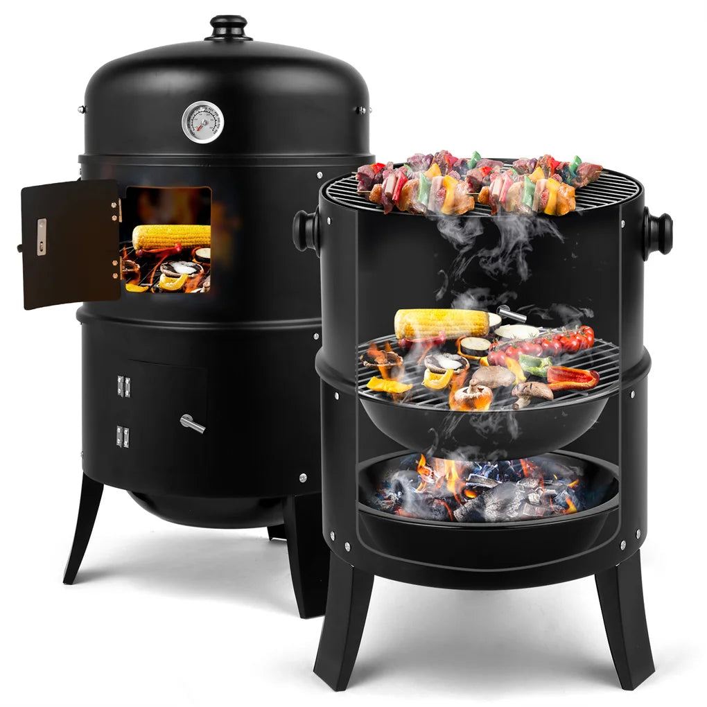 “80×41×48cm Iron Smoker Charcoal Grill – Heavy-Duty Black Carbon BBQ for Outdoor Cooking & Smoking”