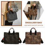 Leopard Print Canvas Tote Bag – Casual Briefcase with Pockets for Travel & Office