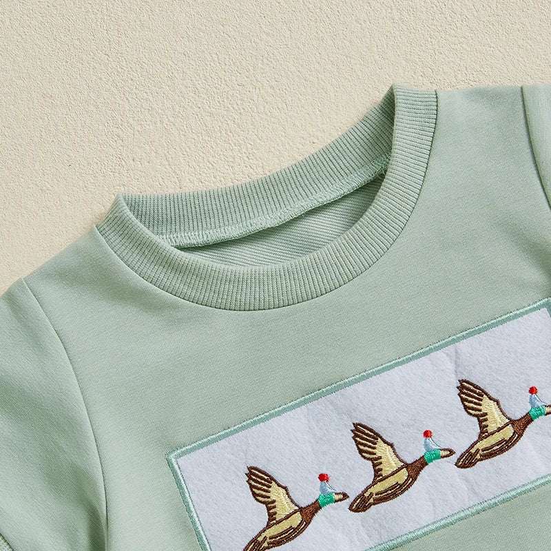 Duck Embroidered Short-Sleeve T-Shirt & Elastic Waist Shorts 2-Piece Set for Toddler Boys (Ages 3-7)