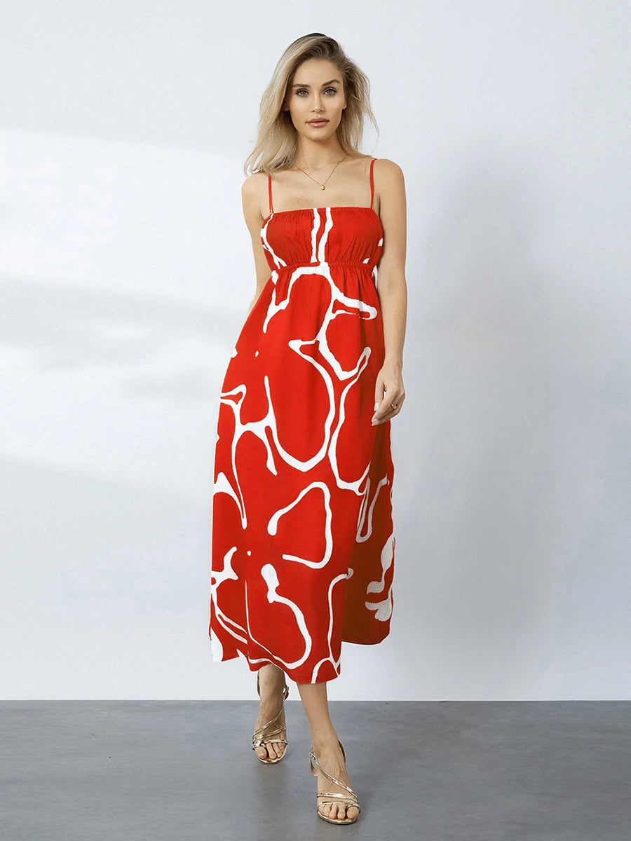 Elegant Floral Print Maxi Dress – Sleeveless Summer Maternity Outfit with Adjustable Spaghetti Straps for Women