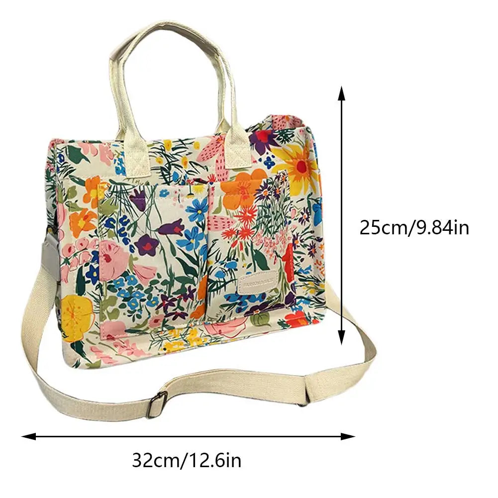 Women’s Polka Dot & Floral Tote Bag – Large-Capacity Stylish Shoulder & Crossbody Bag with Adjustable Strap & Multi-Pockets for Travel