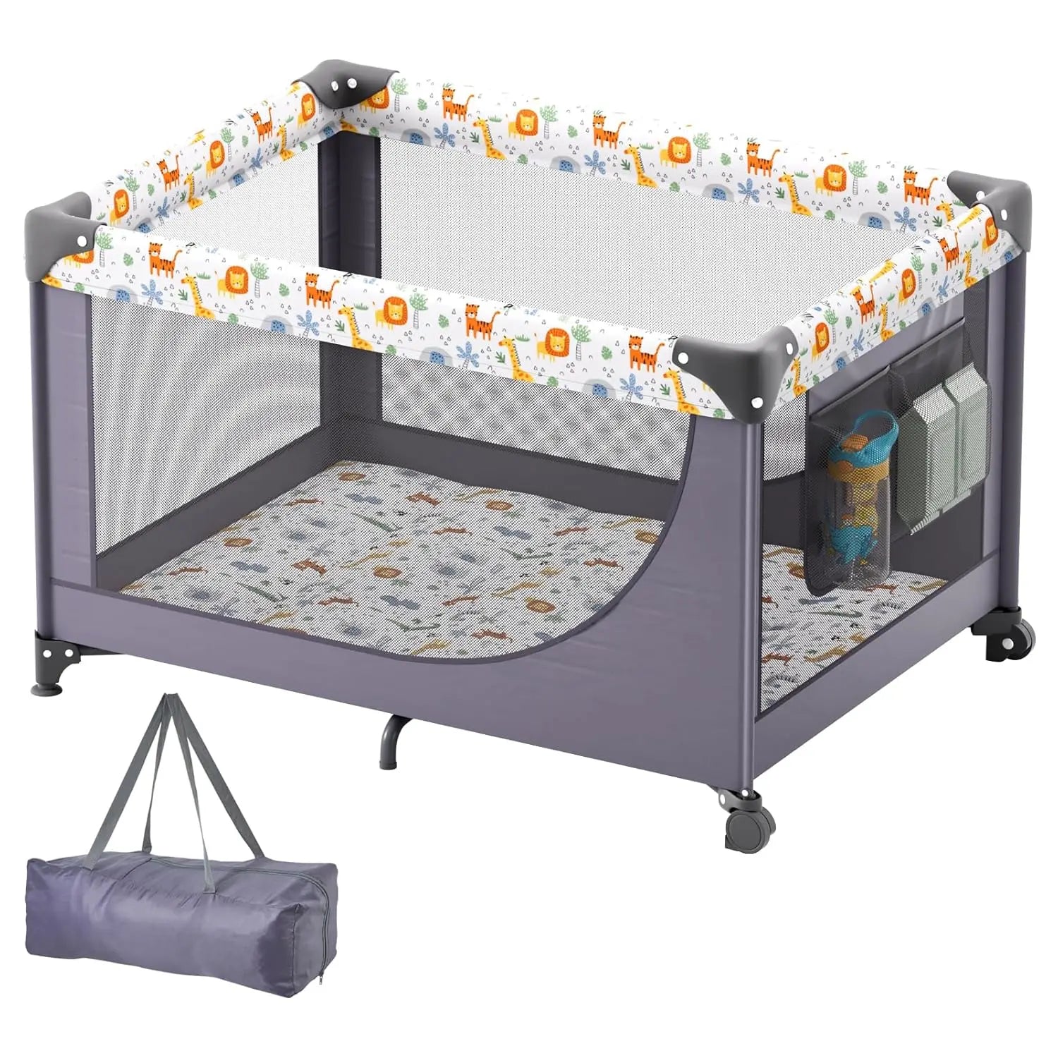 3-in-1 Baby Travel Crib & Play Yard – Folding Playpen with Soft Mattress Pad, Breathable Mesh & Carry Bag