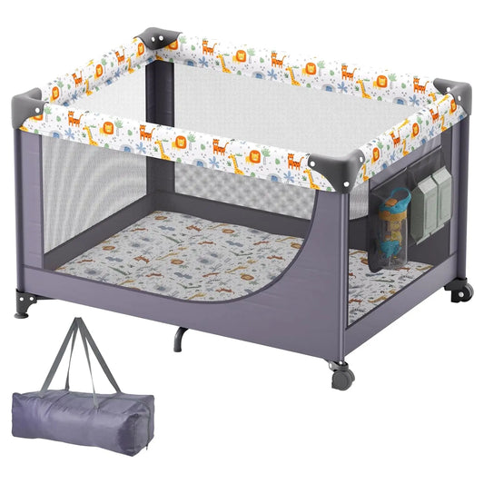 3-in-1 Baby Travel Crib & Play Yard – Folding Playpen with Soft Mattress Pad, Breathable Mesh & Carry Bag