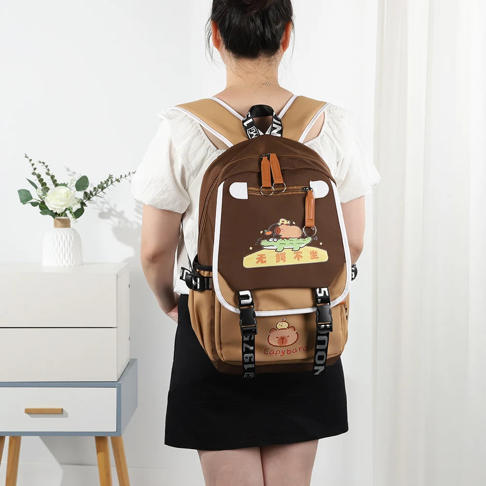 Capybara Laptop Backpack – Fun School Rucksack with 1 Main Compartment