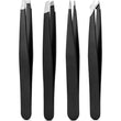 High-Precision 4-Piece Stainless Steel Tweezer Set – Black Finish, Facial Hair Tools for Men & Women