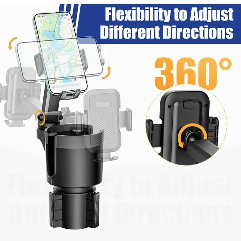 2-in-1 car phone & cup holder – adjustable mount expander drink holder with cell phone stand for cars, SUVs & trucks