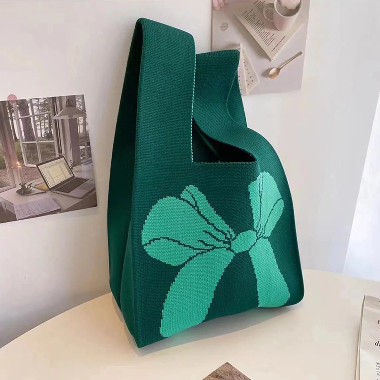 Handmade Knit Mini “Knot” Wrist Bag for Women – Korean Casual Tote & Reusable Shopping Bag