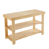 3-Tier Bamboo Shoe Rack Bench – Linen-Fabric Storage Organizer with 286 lb Load Capacity