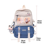 Preppy Style Contrast Color Canvas Backpack for Women – Student Knapsack with Decorative Pendant