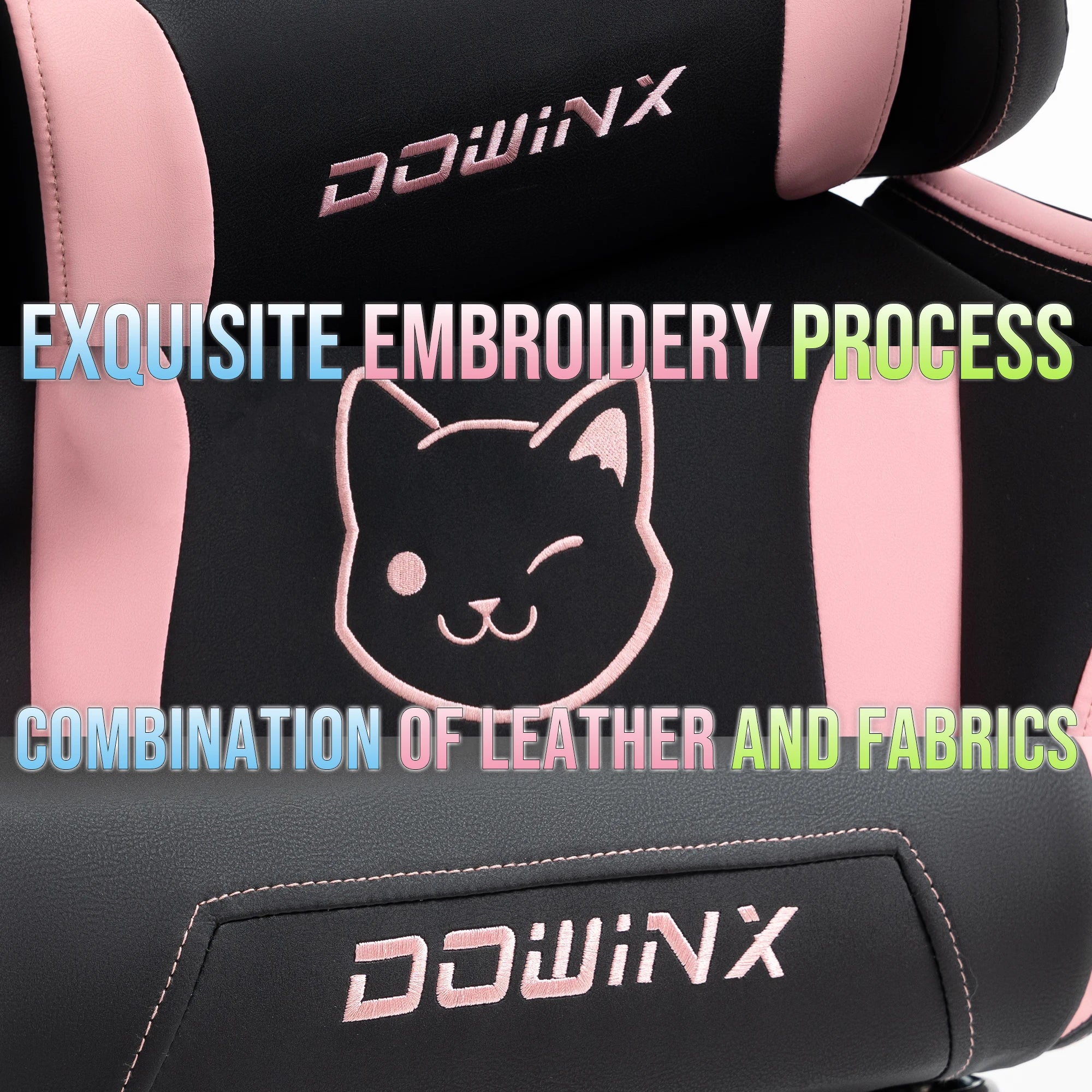 Dowinx Cute Gaming Chair with Cat Ears – Ergonomic Computer Chair with Massage Lumbar Pillow, Footrest & Headrest for Girls & Teens